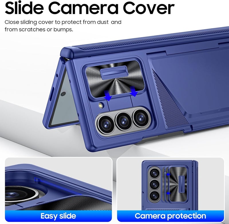 BSNRM for Samsung Galaxy Z Fold 6 Case with Card Holder RFID Blocking & Slide Camera Cover& Hinge Protection& Full-Body Rugged Shockproof Wallet Case for Galaxy Z fold 6, Sapphire Blue - Image 5
